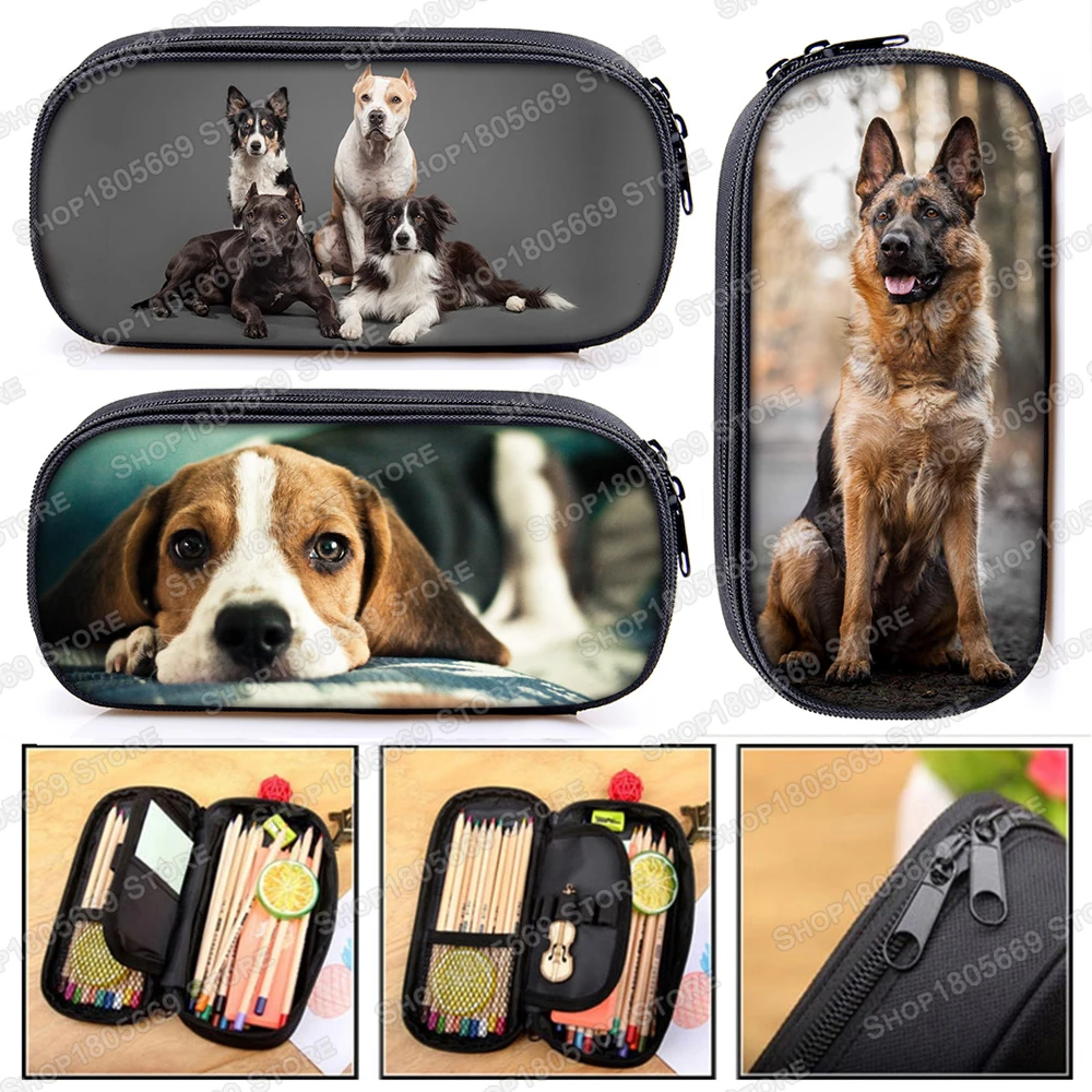 Dog Beagle German Shepherd Rottweiler Cosmetic Cases Pencil Bag Women Makeup Bags Teenager Girls Pencil Box School Case Supplies