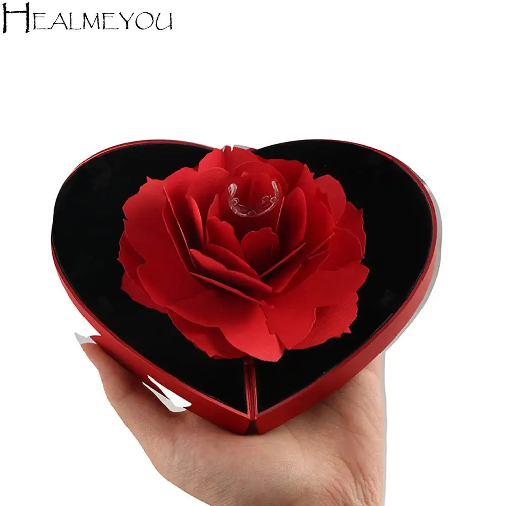 Heart Shape Rose Flower Ring Box Storage Box Specially Designed 3D Ring Display Holder Ring Case Solid Color
