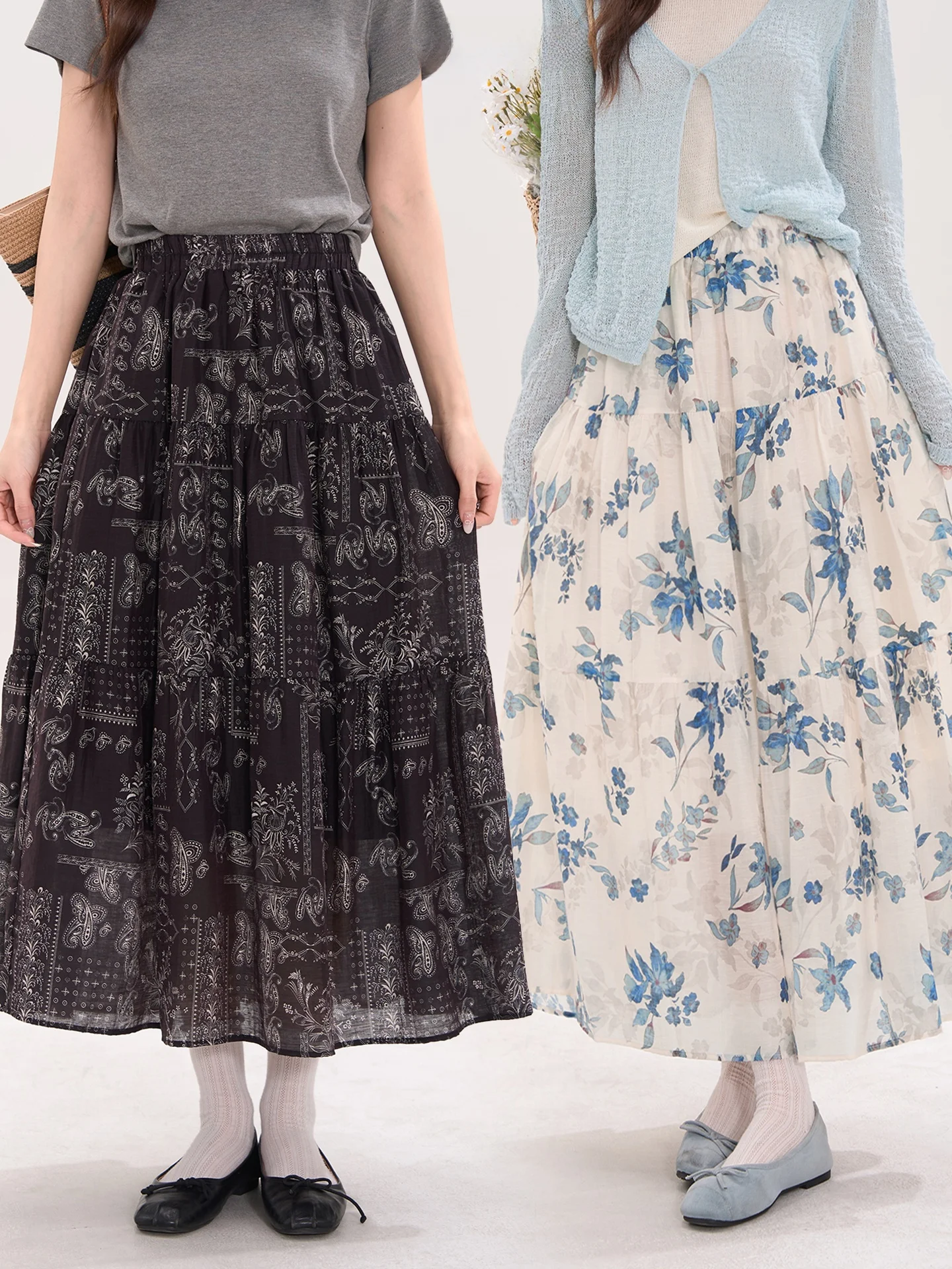 

Льняная юбка миди А-силуэта с высокой талией и цветочным принтом для женщин: летняя модная повседневная элегантная юбка средней длины с цветочным дизайном