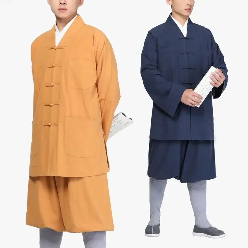

Unisex Top Quality 100%Cotton Autumn&Spring Buddhist Lay Meditation Clothing Shaolin Monk Suits Zen Uniforms Black/Blue/Red