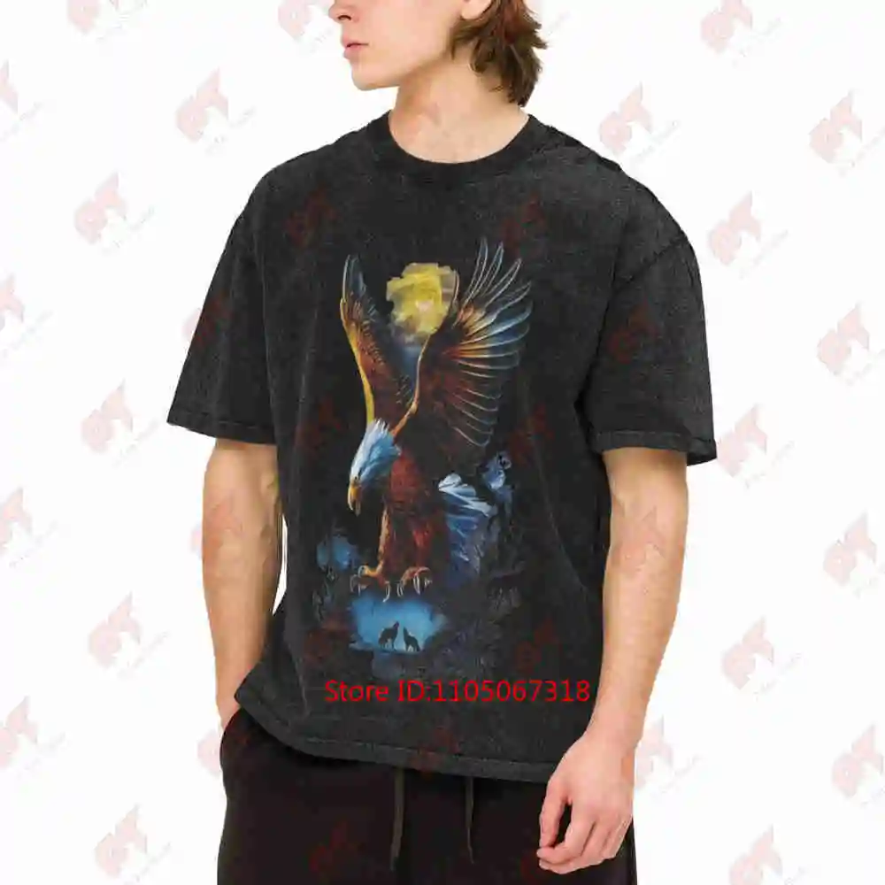 Eagle Bold Red Blue Black In Flight Vintage Washed Tee Pure Cotton T-Shirt