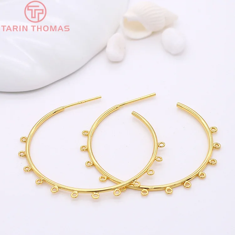 (2348)4PCS 35MM 24K Gold Color Brass Round with Hanging Hole Earrings Hoop High Quality DIY Jewelry Making Findings