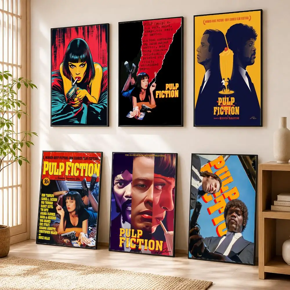 P-Pulp Fiction Movie Poster Modern Home Living Bedroom Bar Hallway Waterproof Wall Art Aesthetic Decor