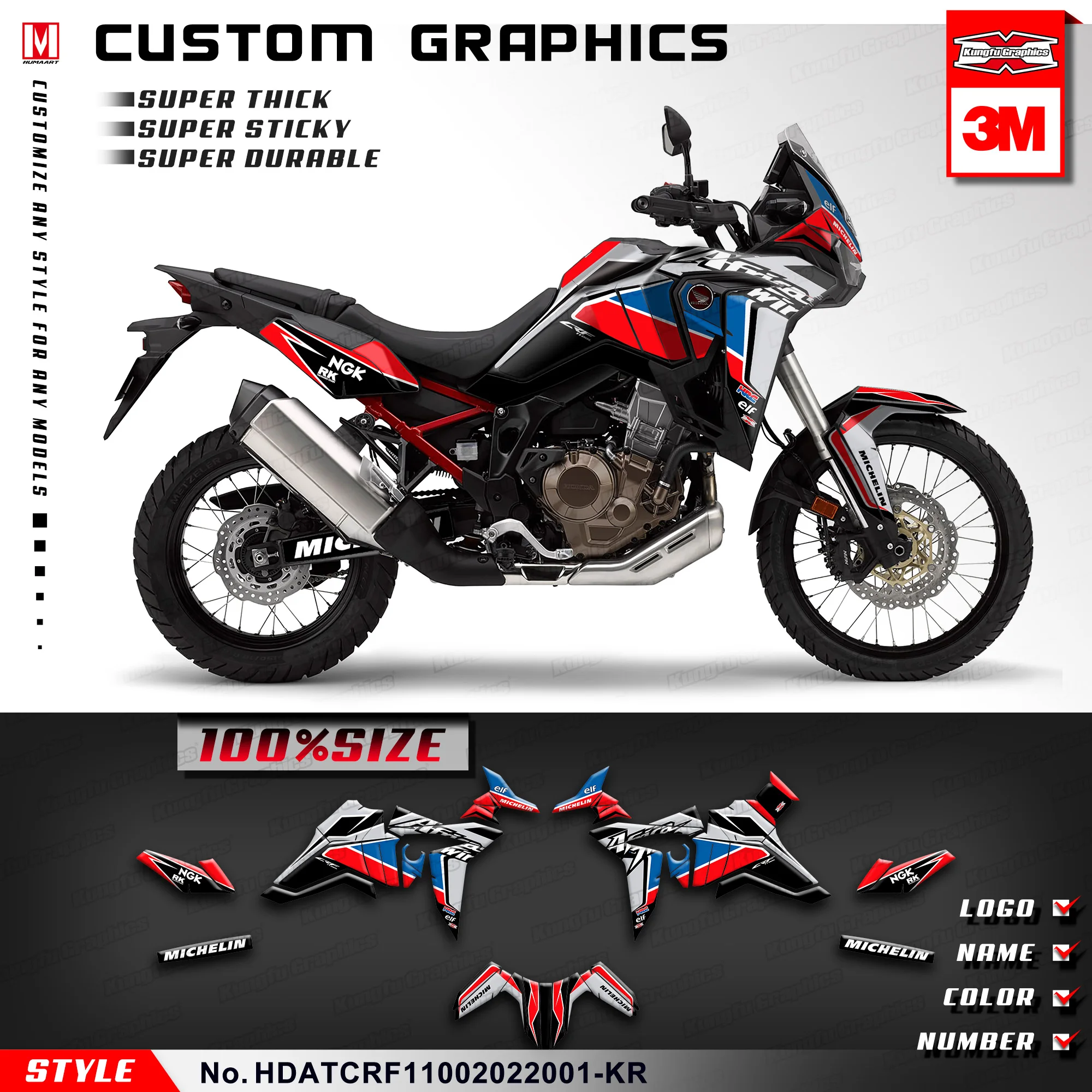 

KUNGFU GRAPHICS Motorcycle Vinyl Decals Full Stickers Kit for Honda Africa Twin CRF1100L CRF 1100 L 2020 2021 2022