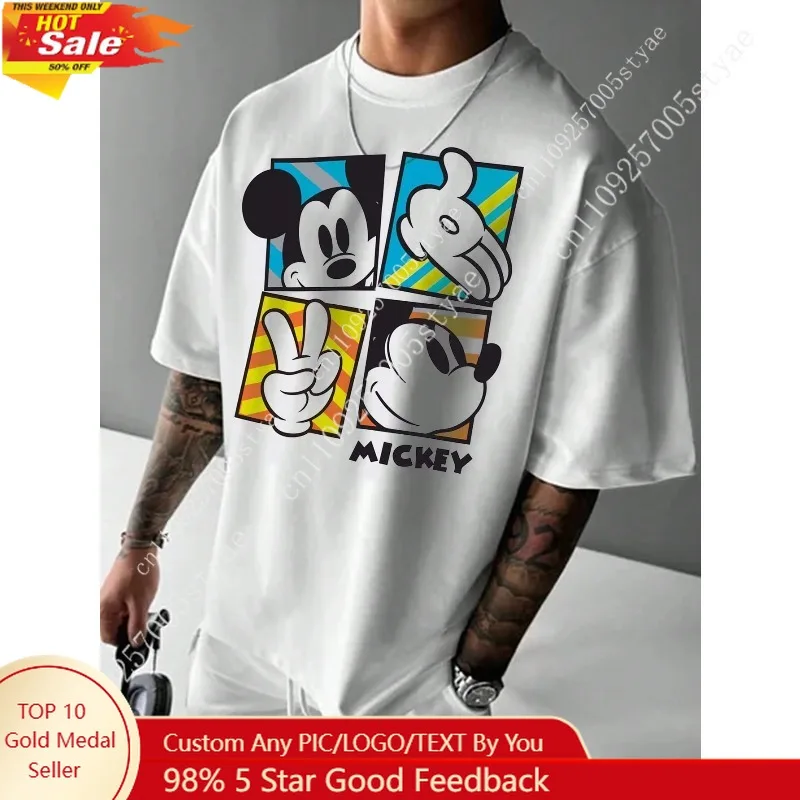 

Повседневная футболка с короткими рукавами и принтом Микки Диснея для мужчин, одежда для взрослых и детей, одежда для родителей и детей, размеры 100-4XL, мужская одежда, футболки