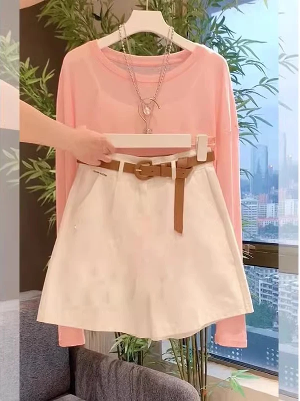 

Fashionable Spring Summer 2026 Women's Three-Piece Set Sunscreen Shirt High Waist Shorts Elegant Style Pear Fragrance Style