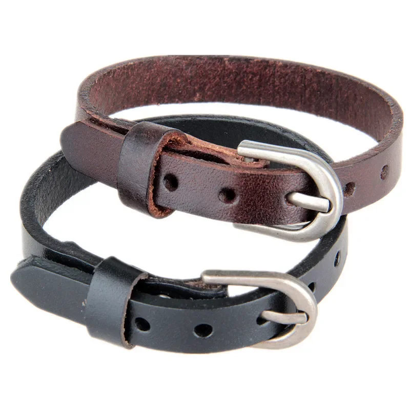 Leather Men Bracelet Simple Strap Belt Adjustable Bracelets Bangles Wrist Buckle Fashion Males Trendy Jewelry