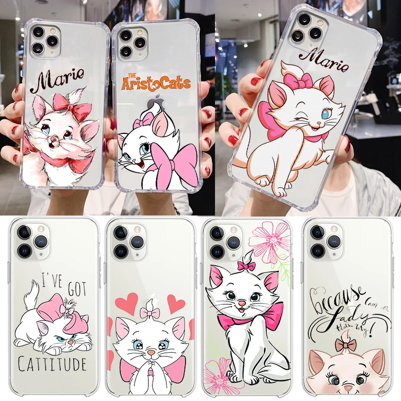 Disney Marie Cat Cartoon for Apple iPhone 15 14 13 12 11 Pro Max X XR XS 8 7 6 5 SE Transparent Silicone Soft Phone Case Fundas