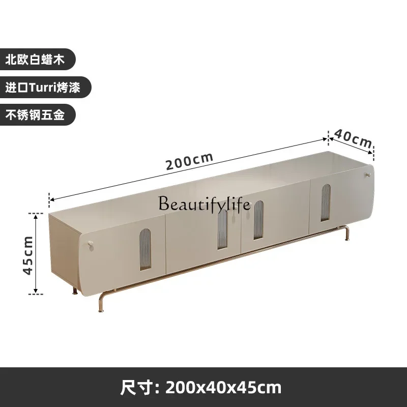 FG26Light-mesa de centro de viento color crema francesa, mueble de TV para sala de estar, almacenamiento para el hogar, mueble de TV de madera maciza