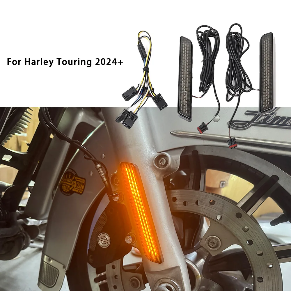 Motorcycle Accessories LED Front Fork Light Lamp For Harley Touring 2024 up ABS Saddlebag Refect Light Amber Lens