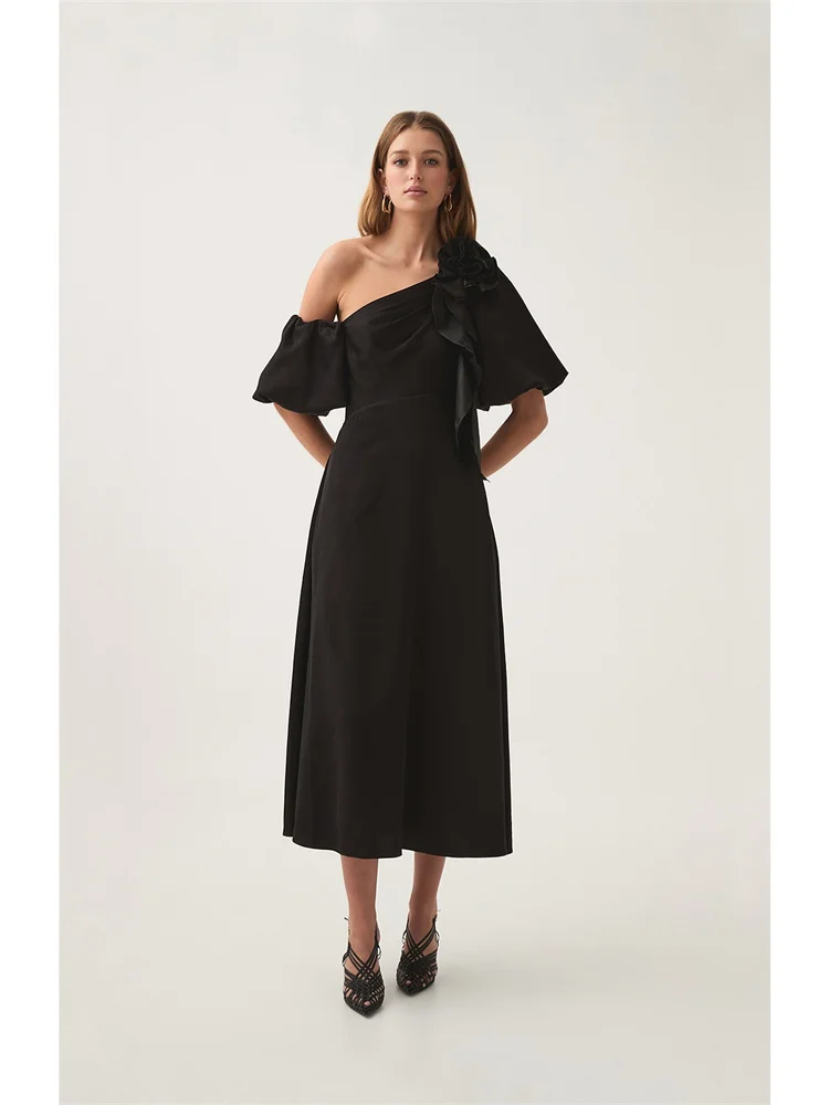 Robe de Soirée Trapèze Asymétrique pour Femme, Tenue Élégante, Dos aux, Fermeture Éclair, Longueur Rinçage, Manches Volantes, Nouvelle Collection