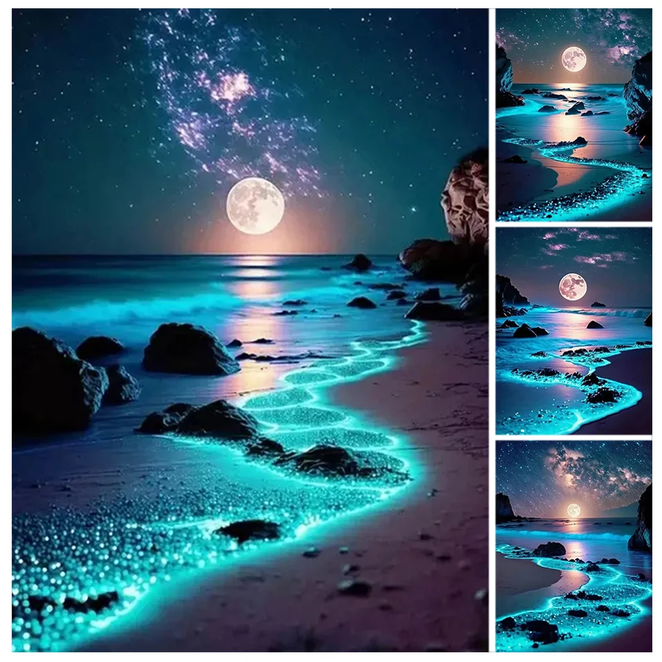 Diy 5D Diamond Painting Moonlight Seascape SquareRound Diamond Art Mosaic Embroidery Night Scene Wall Decor Gift