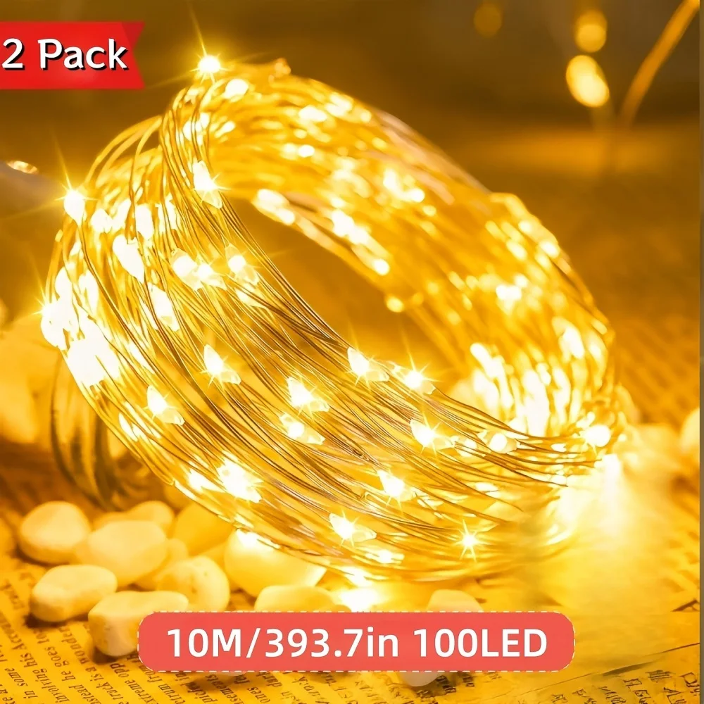 

2 шт. 10M100LED USB-гирлянды из медной проволоки, используемые для свадьбы, вечеринки, спальни, весны, дня рождения, украшения ко Дню святого Валентина
