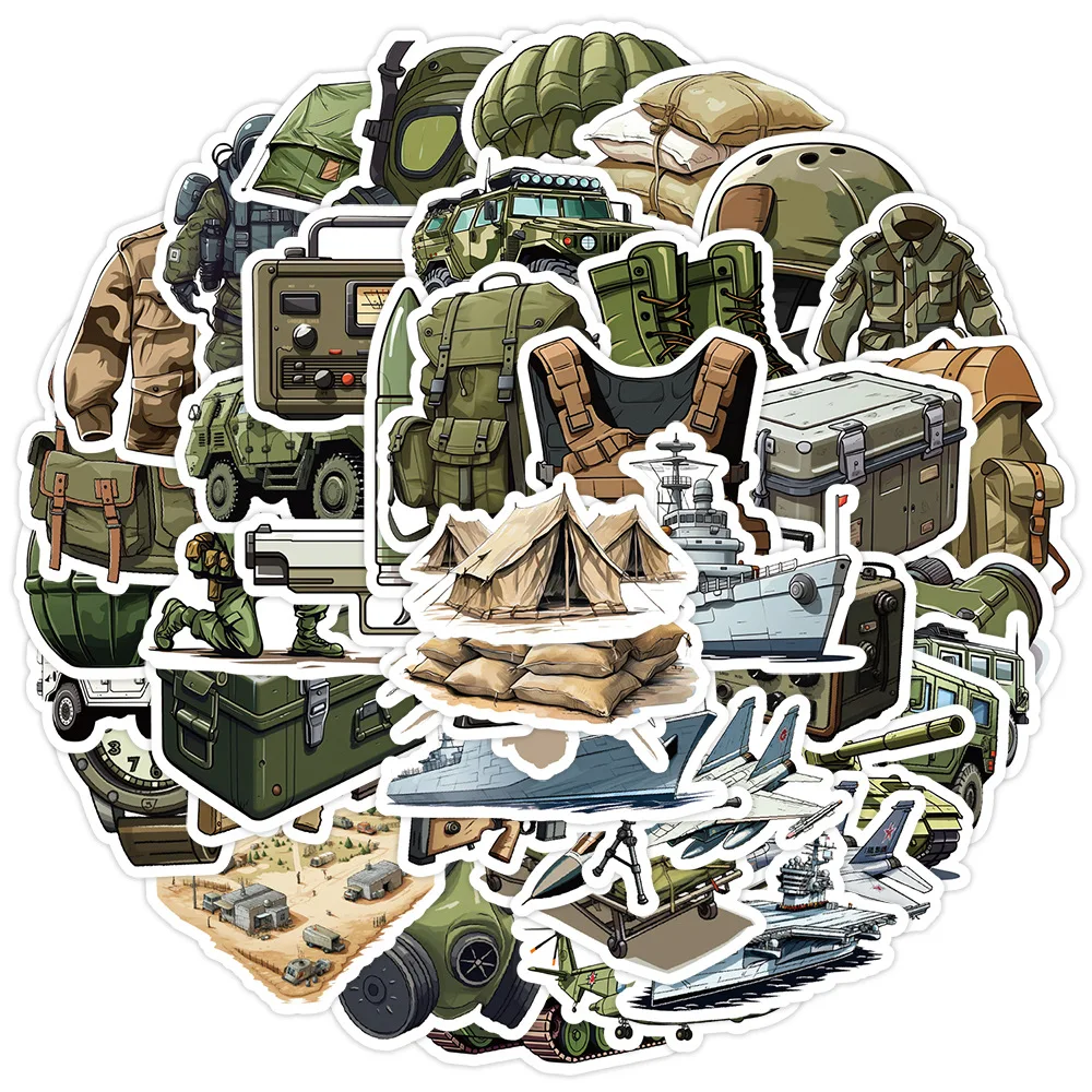 50/PCS Creative Military Fans Military Equipment Waterproof Stickers Decoration DIY Mobile Water Cup Suitcase Graffiti Kids Toys