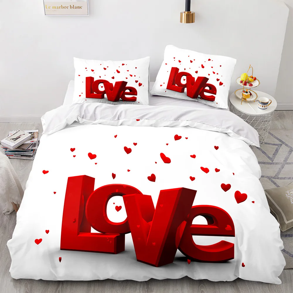 Couple Lovers Gift Duvet Cover Set Love Comforter Cover Valentine's Day Bedding Set Queen King Size 2/3pcs Polyester Quilt Cover