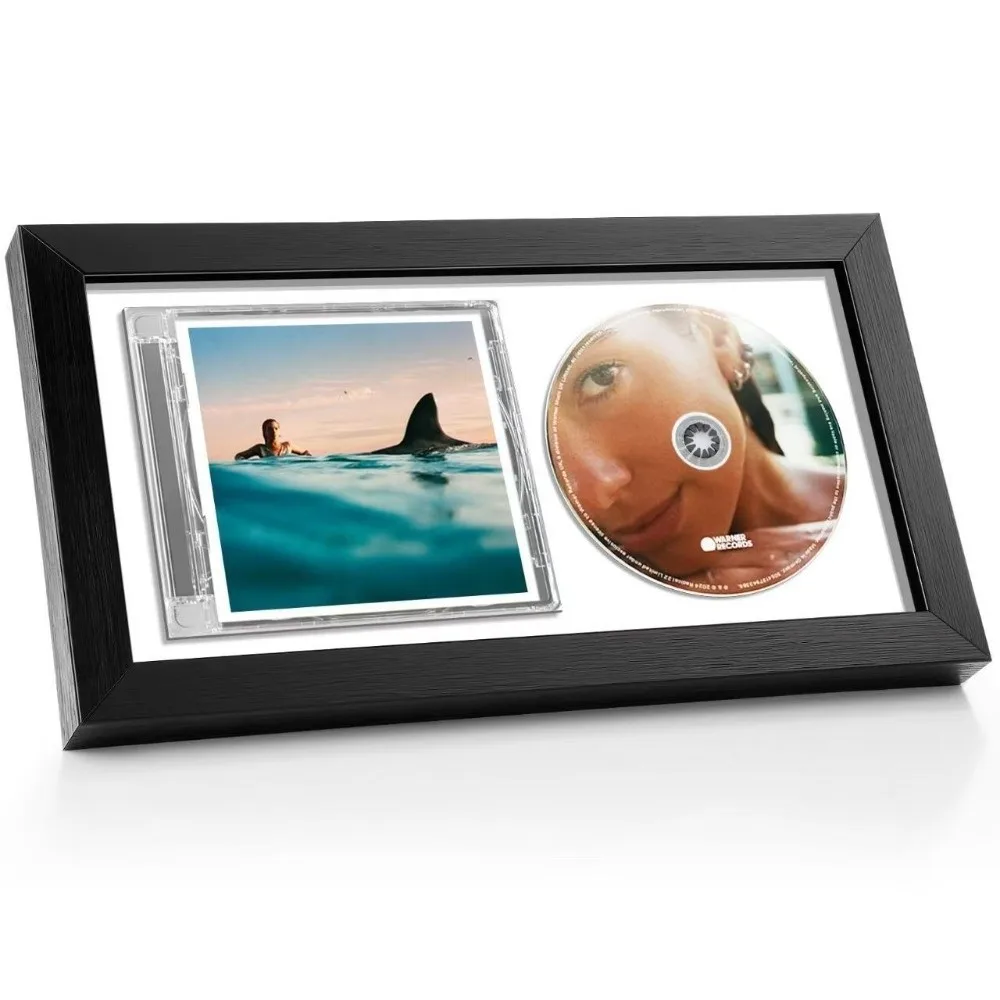 Ins Wood CD Display Frame Black Frame Record Album CD Display Stand with Clear Dust Shield CD Organizer Rack Wall Organizer