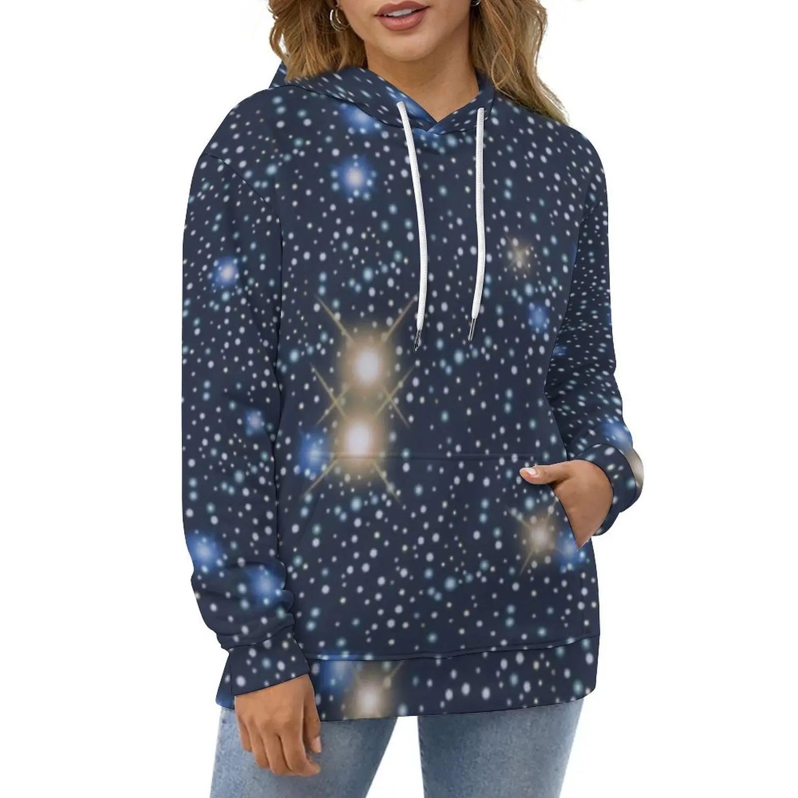 Dark Blue Galaxy Hoodies Vivid Sparkle Stars Street Wear Casual Pullover Hoodie Long Sleeve Trendy Graphic Sweatshirts Gift