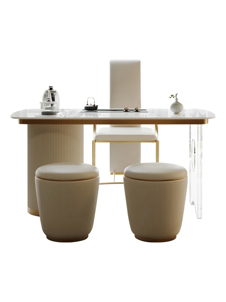 

Modern, minimalist and luxurious balcony, home office, rock slab, kettle, tea, table and chair combination