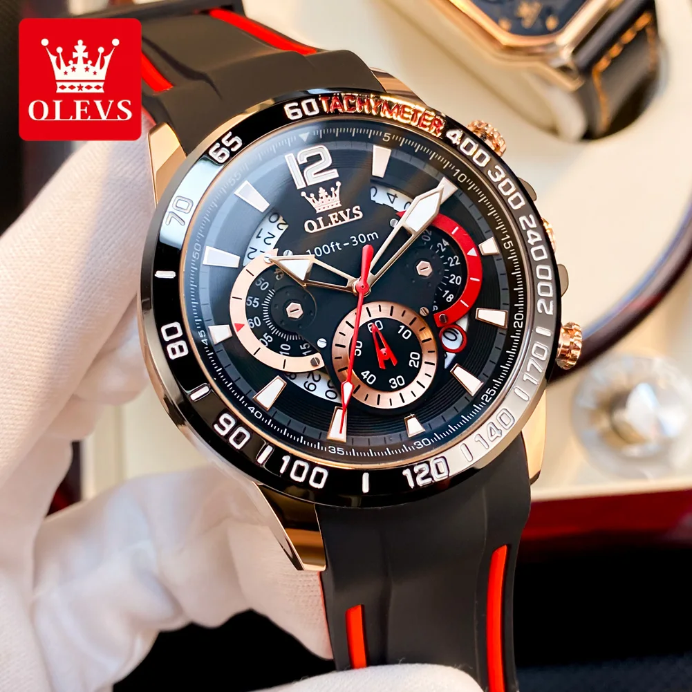 OLEVS 9936 Men\'s Quartz Watch Fashionable Sports Waterproof Rubber Strap Luxury Business Date Week Chronograph Watch Men\'s Watch