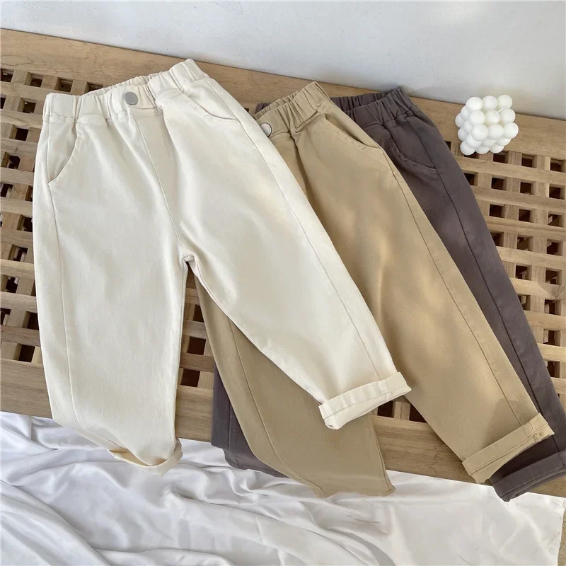 Jungen-Cargohose mit mittelhohem Knopf, lässig, bequem, atmungsaktiv, für Frühling und Herbst, modisch, für Kleinkinder von 1–8 Jahren