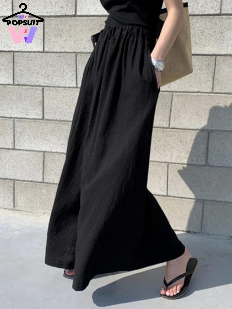 

Korean Style Summer Women Wear Wide Leg Pants Loose Casual Pocket Ankle-Length Straight Street-wear Women Black Harem Y2k Pants