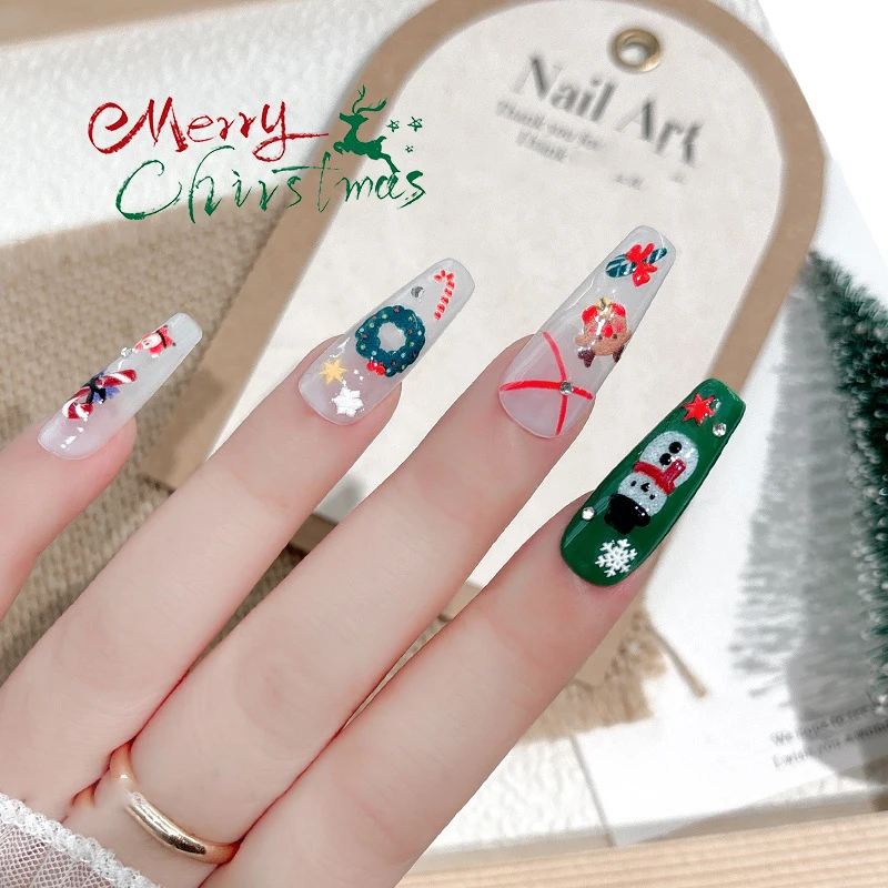 Adesivos de unhas de natal 3d alívio inverno floco de neve urso adesivo de unhas para mulheres e meninas papai noel adesivo de unhas arte decorstion