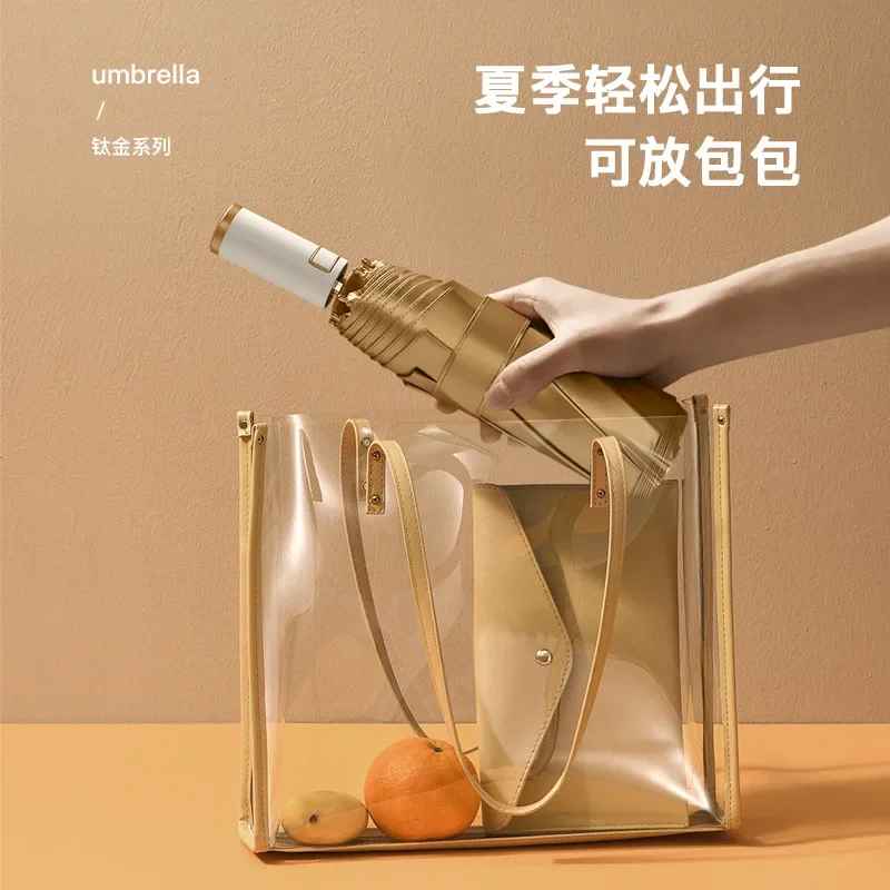 The New Simple Gold Glue Windproof Automatic Three-fold Umbrella Small Fresh Rainproof Sunblock Umbrella