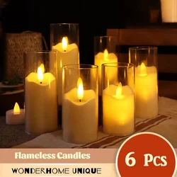 6 Stücke Led Flammenlose Elektrische Kerzen Lampe Acrylglas Batterie Flackern Gefälschte Teelicht Kerze Groß für Hochzeit Weihnachten