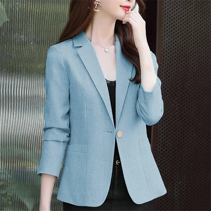 

Women Blazer Solid Color Formal Slim Blazers Long Sleeves Streetwear Spring Autumn Slim Fit Turndown Collar Suit Coat for Office
