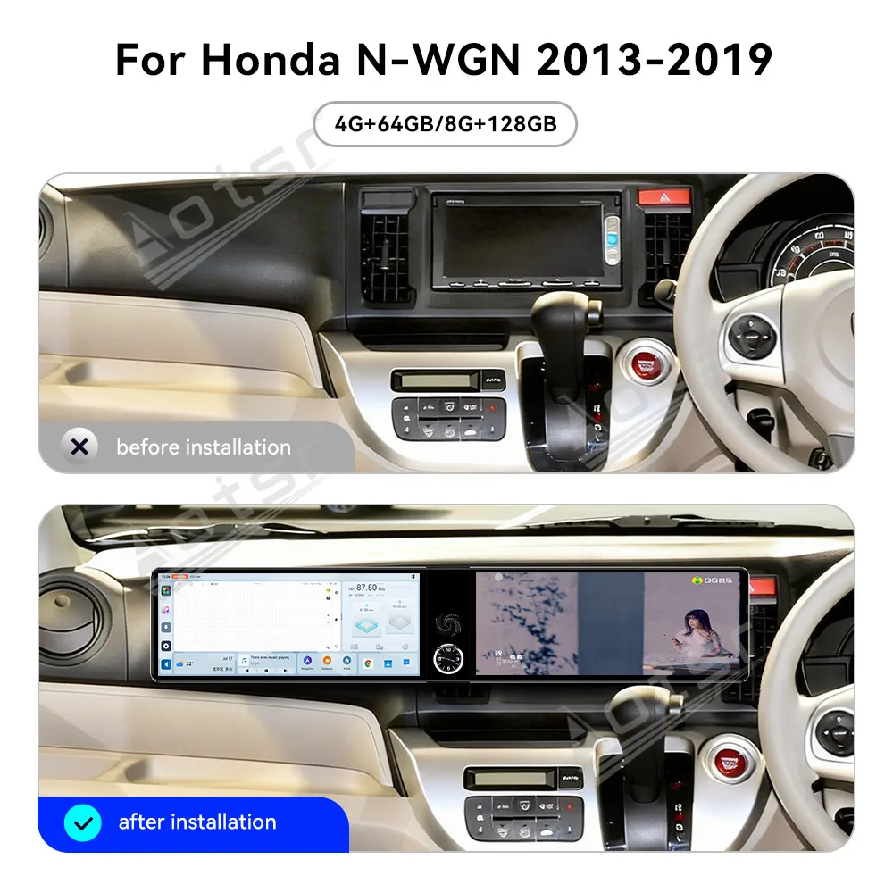 

Для Honda N-WGN 2013-2019: 12.3-дюймовое автомобильное радио с двумя экранами на Android 13, мультимедийный видеоплеер, GPS-навигация, Carplay, Wi-Fi, Bluetooth