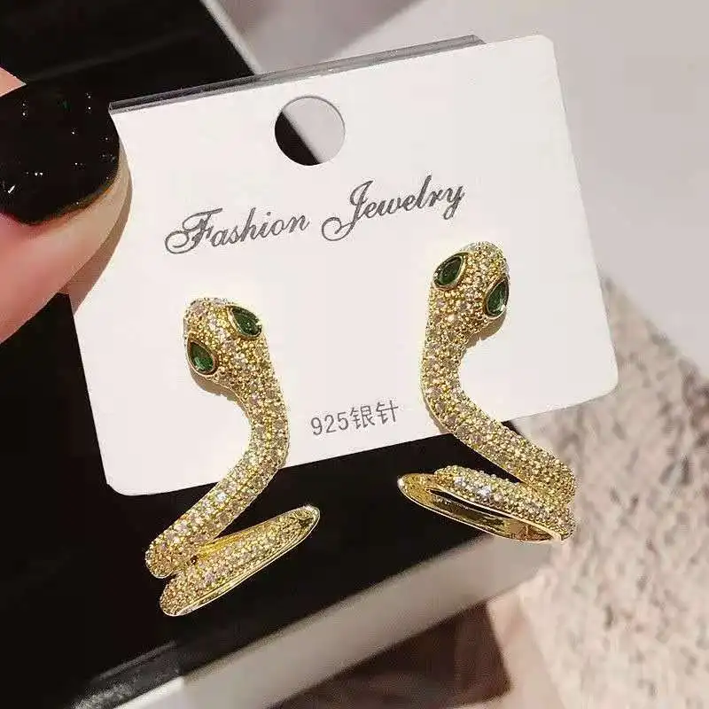 S925 Silver Needle Snake Shape Copper Stud Earrings and Ear Clips Women's Simple Gold Silver Color Party Jewelry Beautiful Gift