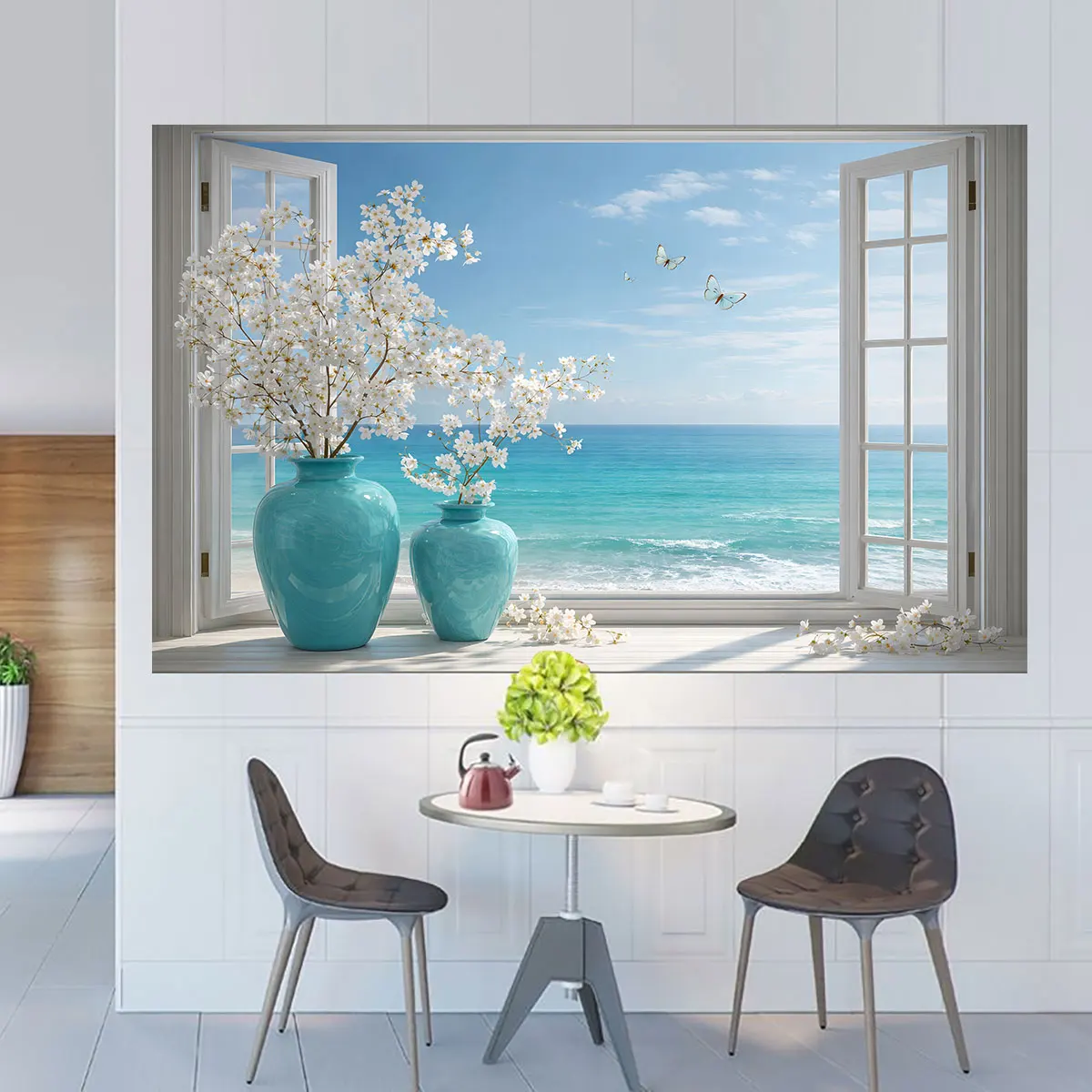 1pc Beautiful Scenery Printed Pvc Simulation 2D Flat Wall Stickers Multi Size Living Room Bedroom Wall Art Decoration