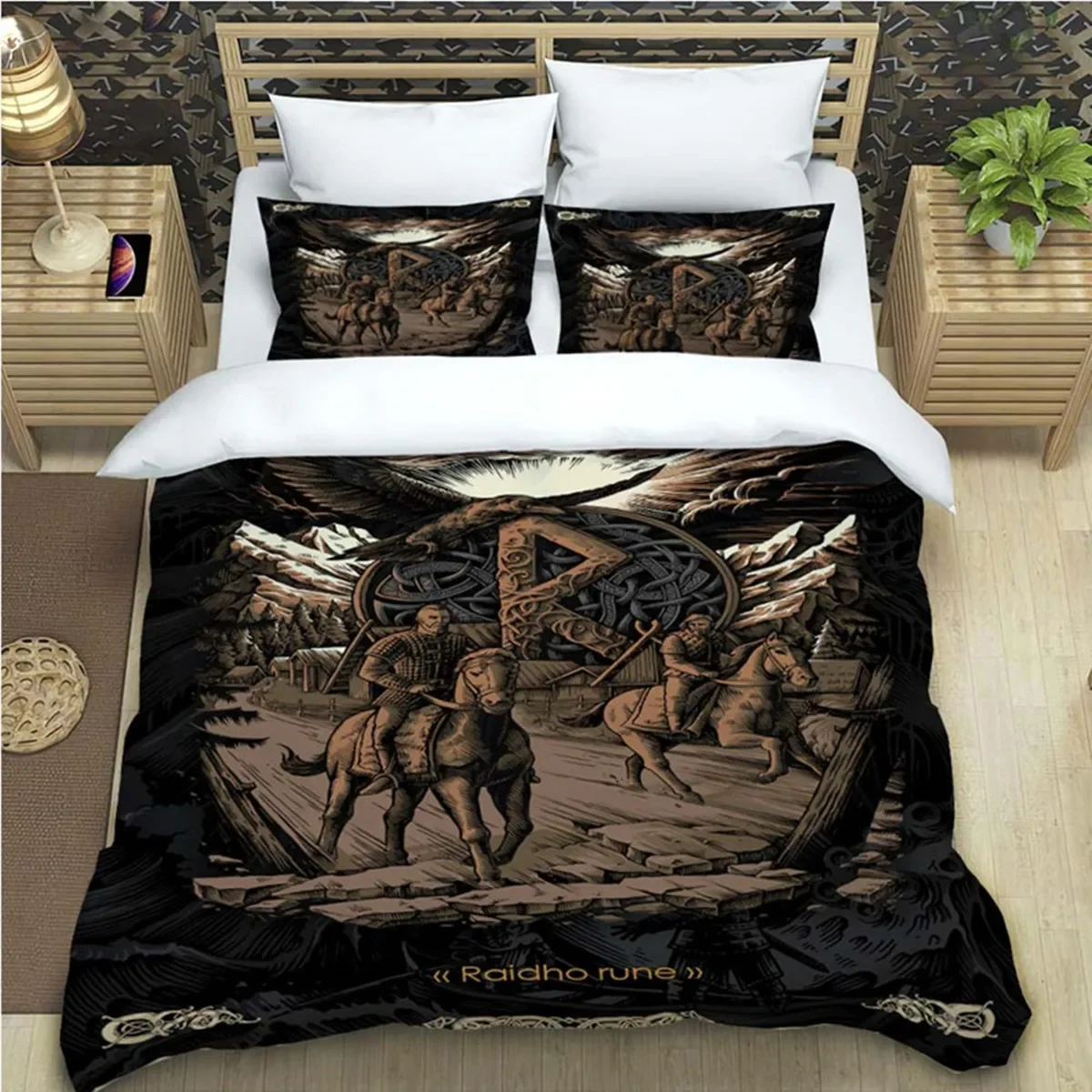 Scandinavian Folklore Motifs Viking Duvet Cover Microfiber Northern Germanic Culture Mjollnir for Women Men Bedroom Decorations