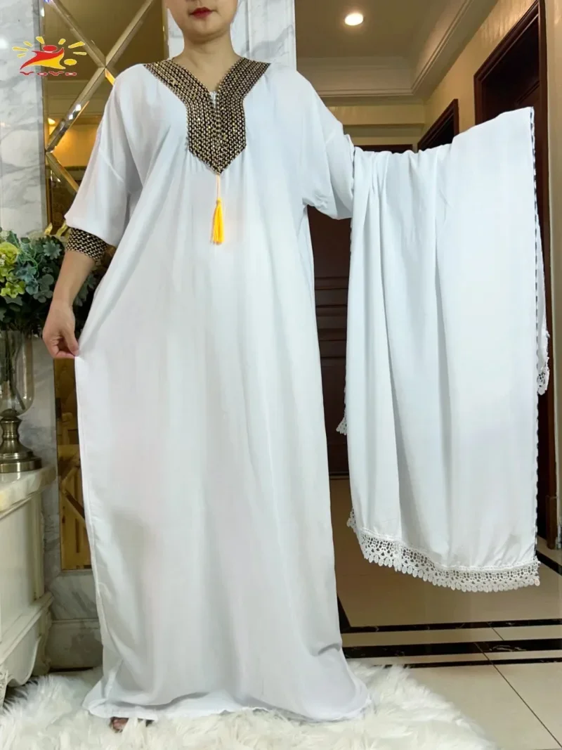 New Dubai Party Dress Muslim Femme  Long Sleeve Solid Color Cotton Fabric Loose Boubou Maxi Islam Women  African Abaya Clothing