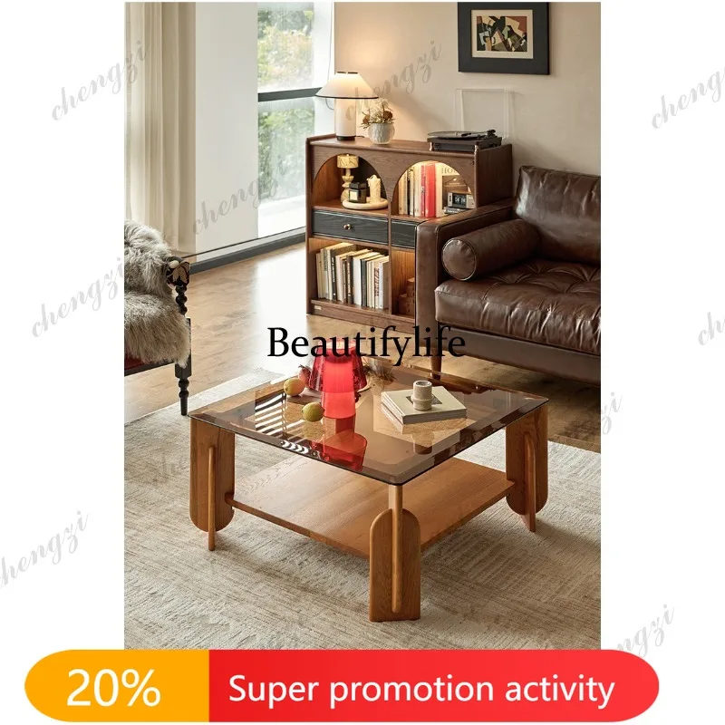 N178 Paper clip French retro solid wood coffee table living room home new small apartment tea table