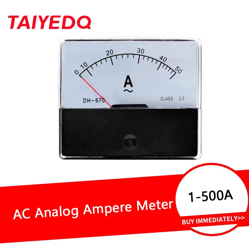 Rectangle AC 1-500A Gauge Analog Ampere Panel Meter Ammeter DH670 70*60mm