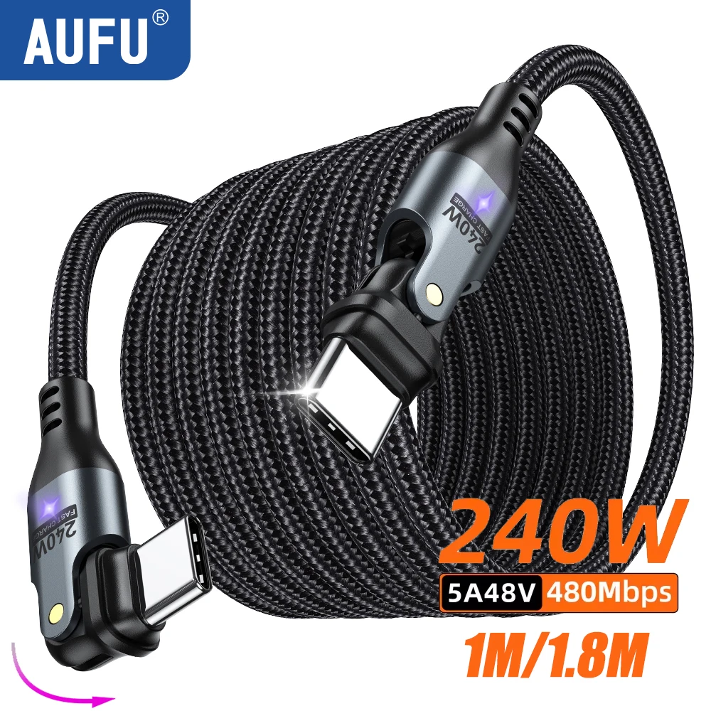 AUFU 240W USB C타입 케이블, 맥북 프로 고속 충전 3.1, 5A 고속 충전 충전기 코드, 아이폰 15 삼성 샤오미