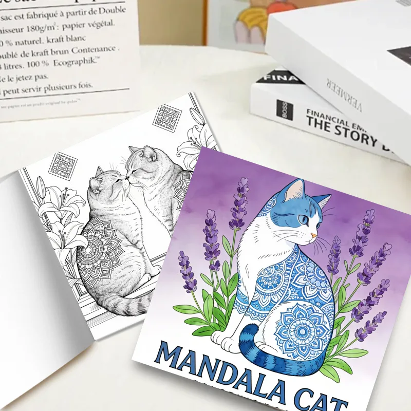 Cross-border new arrival: bestselling mandala cat coloring book - adult coloring page, doodle & draw, thickened edition