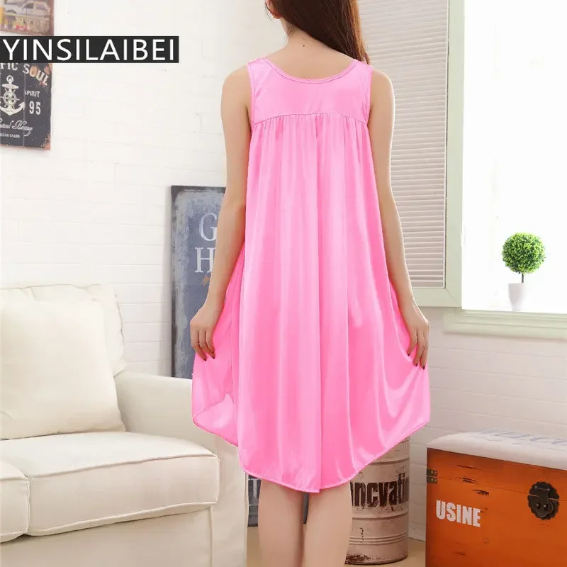 Summer Cool Attractive Women's Sexy Nightgown for Sleeping Satin Slip Night Dress Silkier Sleepwear Erotic Lingerie Plus Size