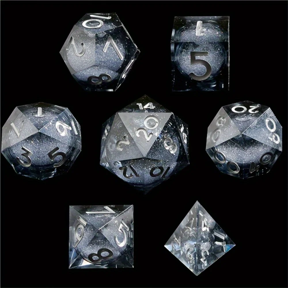 

7-piece polyhedral resin dice set, RPG board game, liquid core including sand flow ball dice set
