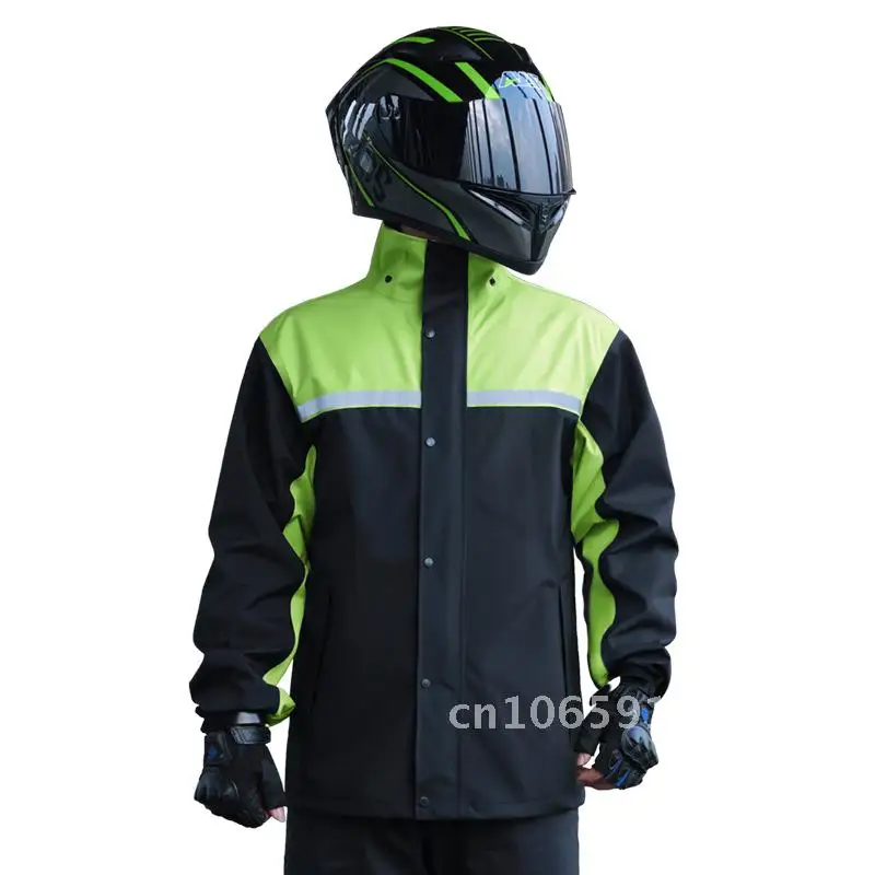 

Men's Split Body Raincoat And Pants Set Thick Pongee Waterproof Electric Motorcycle Rider Special Suit with Shoe Covers Black