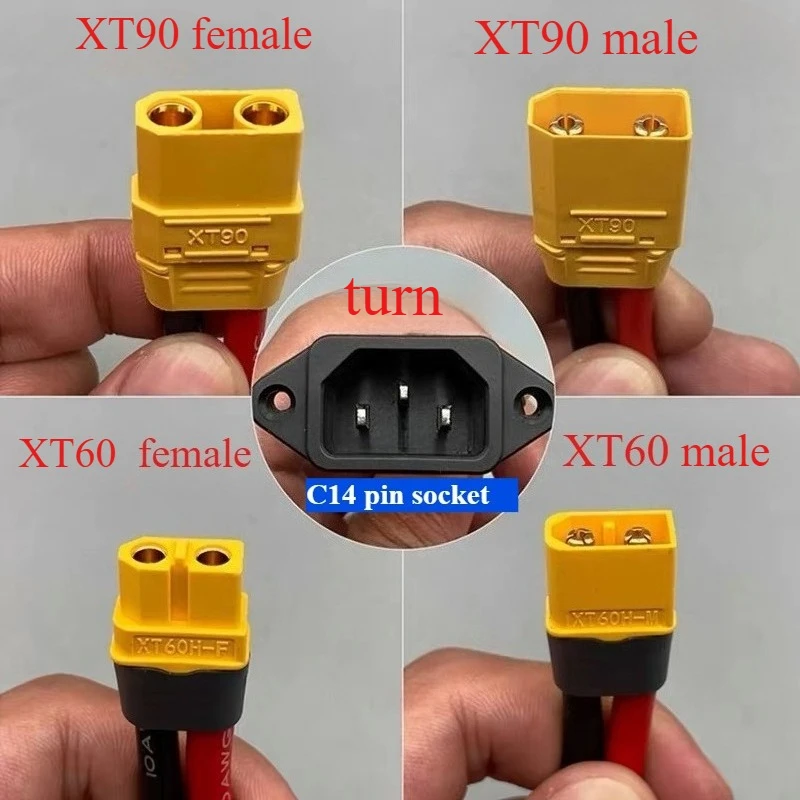 Male Female Plug to  Power Socket XT60 XT90 Battery Car Charging Wire Wiring Harness Connector New Energy E-bike Charging Cable