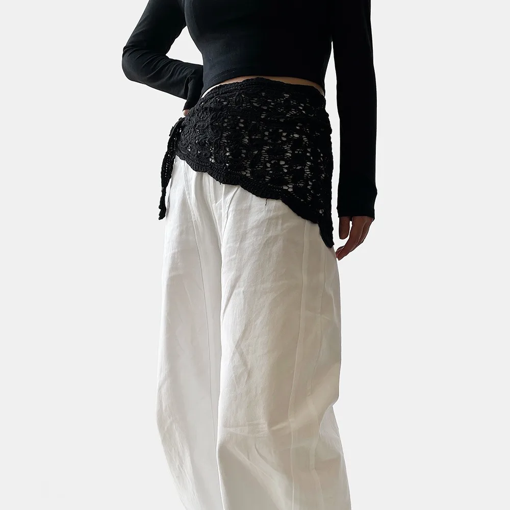 

Кружевной дизайн, шарф с искусственным воротником, простой цветочный треугольный шарф, летний тканевый универсальный стильный набедренный шарф