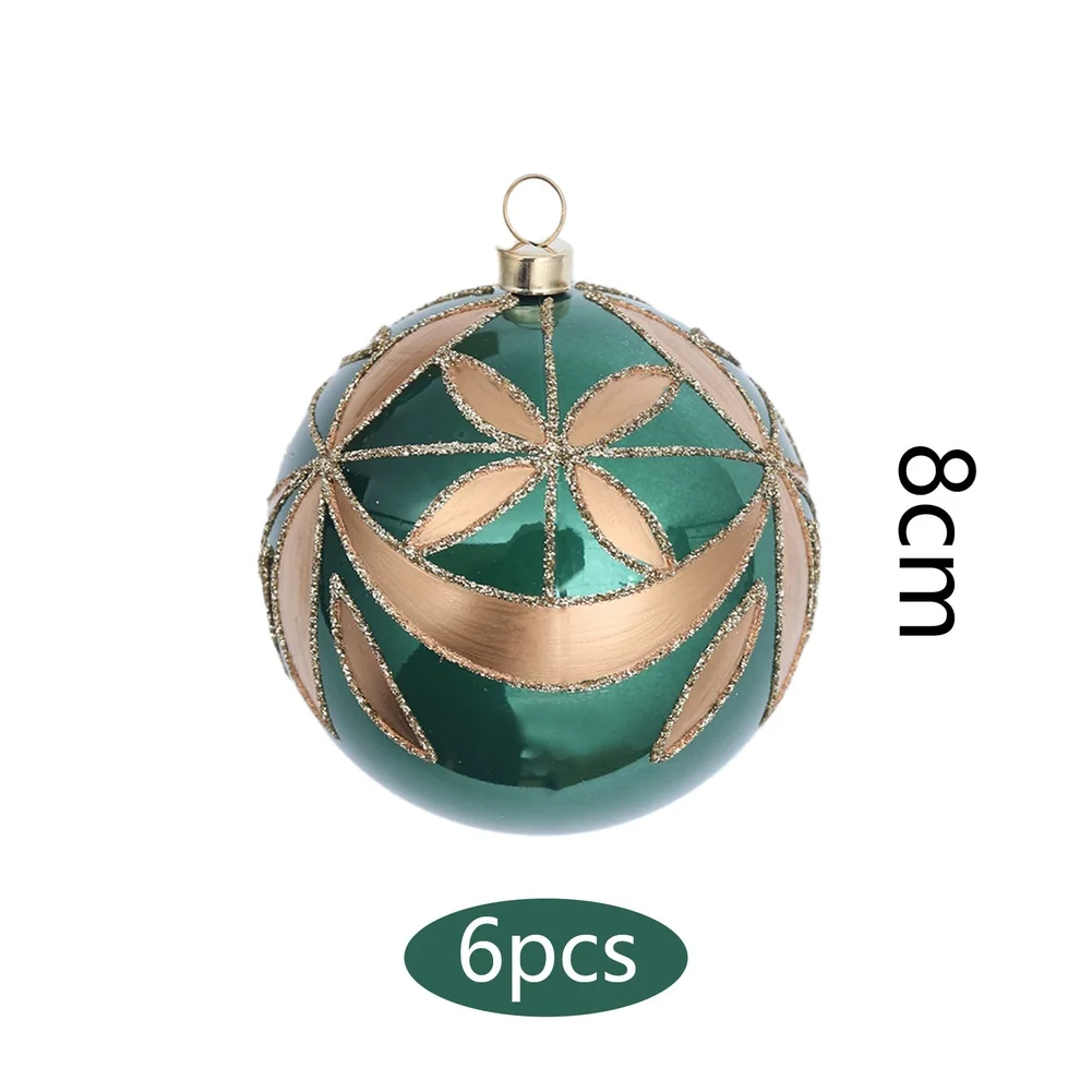 8cm Glitter Geometric Christmas Ball Set Hand Painted Gold Foil Polystyrene Ornament For Holiday Tree Wreath Home Decor