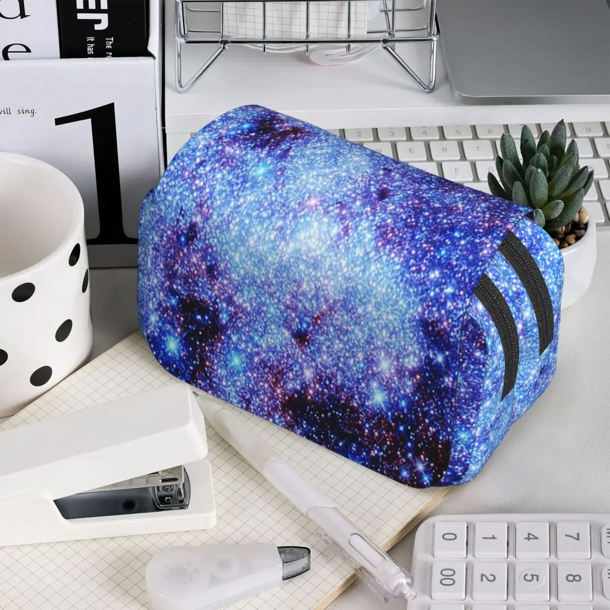 Galaxy Sparkle Stars Periwinkle Blue Pencil Case for Kids School Pen Box Pencil Bag Stationery Supplies Pen Holder Bag