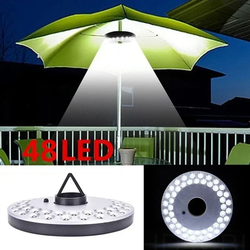 Battery Powered 48LEDs Lantern Poles Umbrella Light Portable Outdoor Camping Light For Beach Tent Patio Garden Emergency Lights