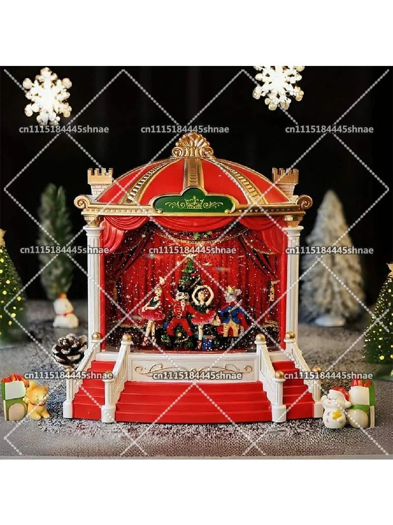 Christmas  Nutcracker Stage Music Box Snowfall Shine Desktop Ornament Display Window Festive Atmosphere Decoration