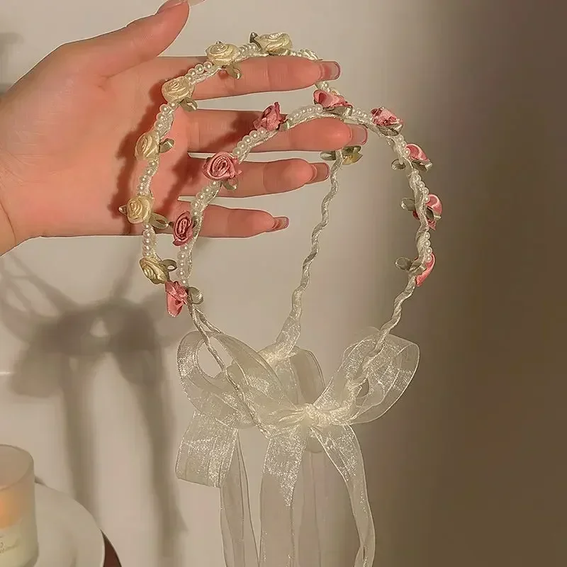 Bandeau de Sauna Élégant avec Perles Imitées, Coiffure de Cheveux, Couronne de Fleurs, Guirxiété de Mariée, Cerceau de Tête, Bijoux pour Fille