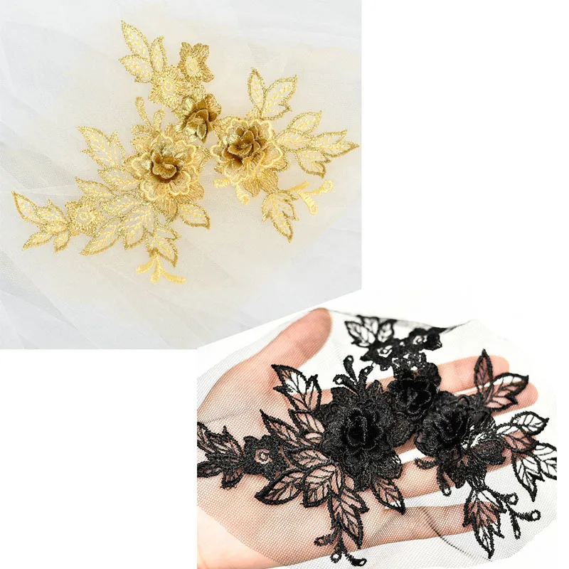 1 Pair Lace Flower Applique Net Neckline Sewing Embroidery Cloth Patch DIY Evening Party Dress Decoration Accessories