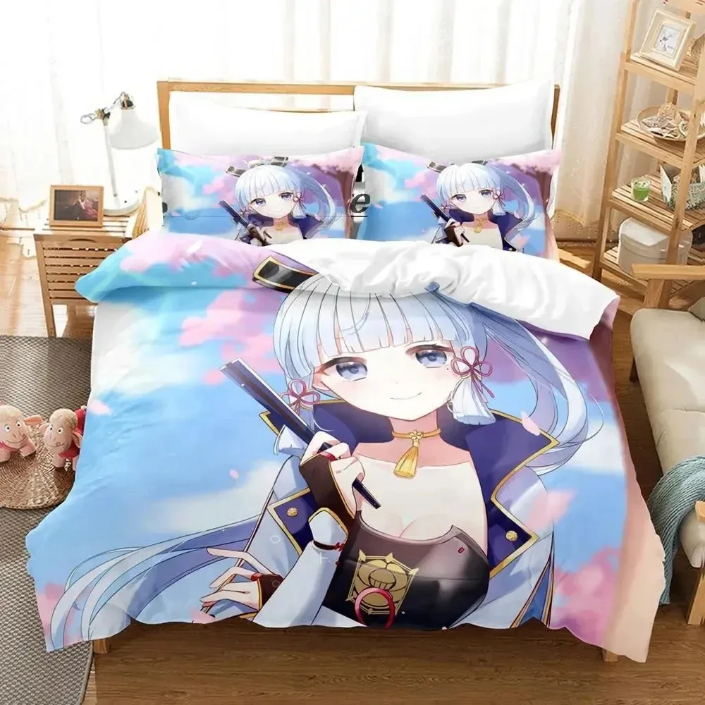 Game Genshin Impact Kamisato Ayaka Bedding Set Duvet Cover Bed Set Quilt Cover Pillowcase Comforter king Queen Size Boys Adult A